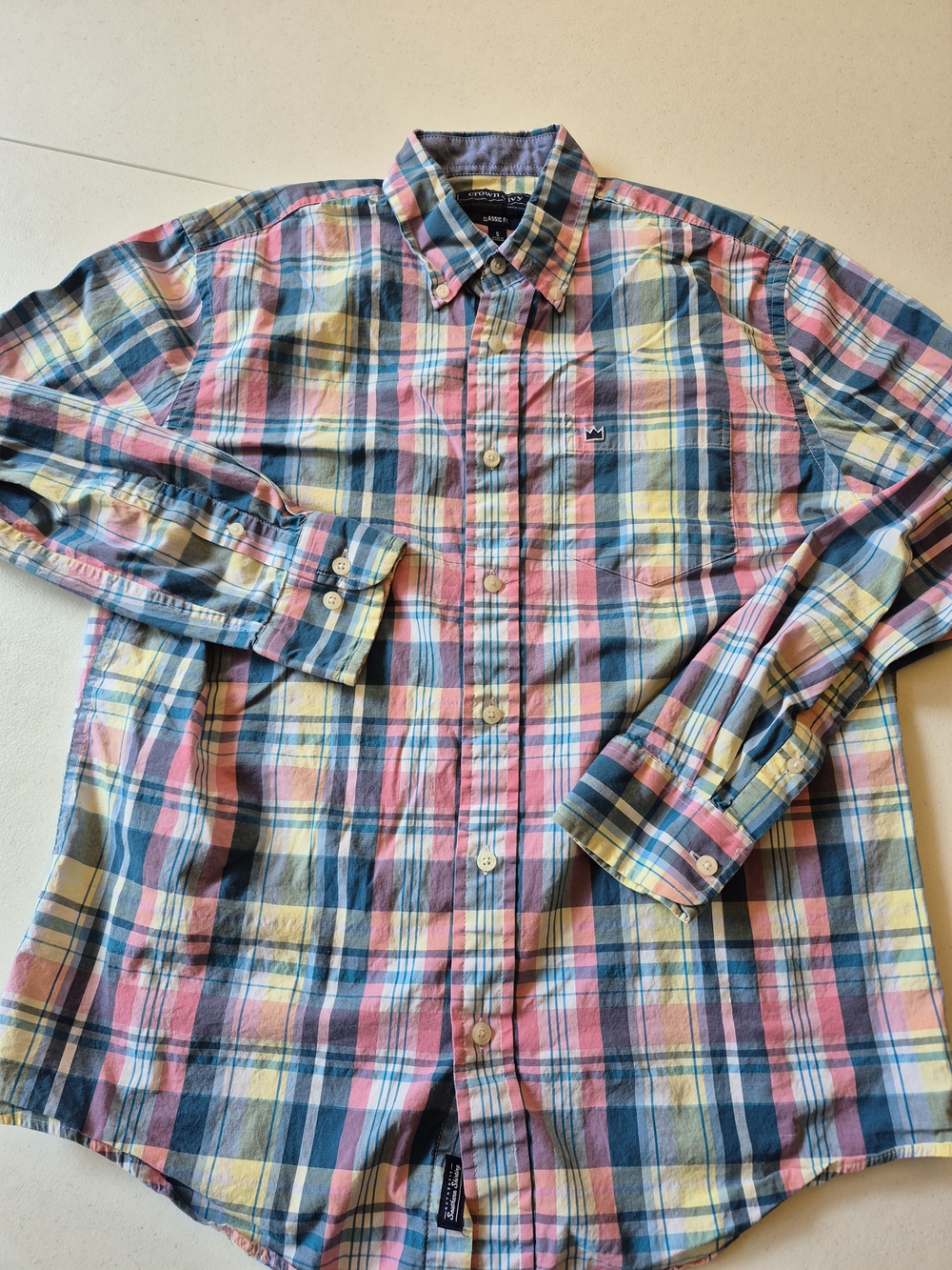 crown & ivy Pink, Blue & Yellow Plaid Button-Down Shirt 4887
